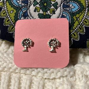 Silver toned Tree earrings. Post back.